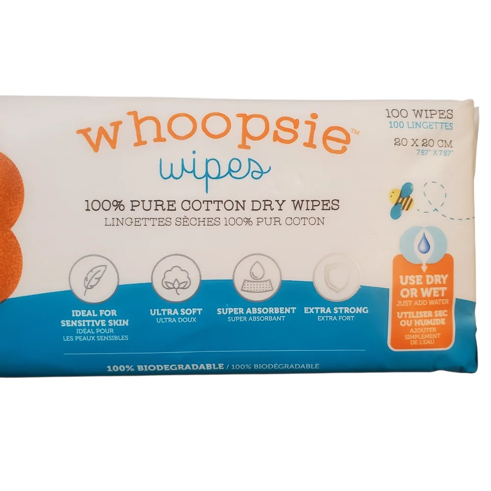 100% Pure Cotton Dry Wipes Hypoallergenic & Absorbent Sensitive Skin 600 Count